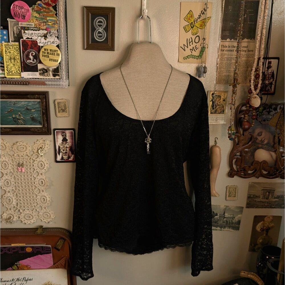 Victoria's Secret Lace Mesh Long Sleeve Women's XL Black